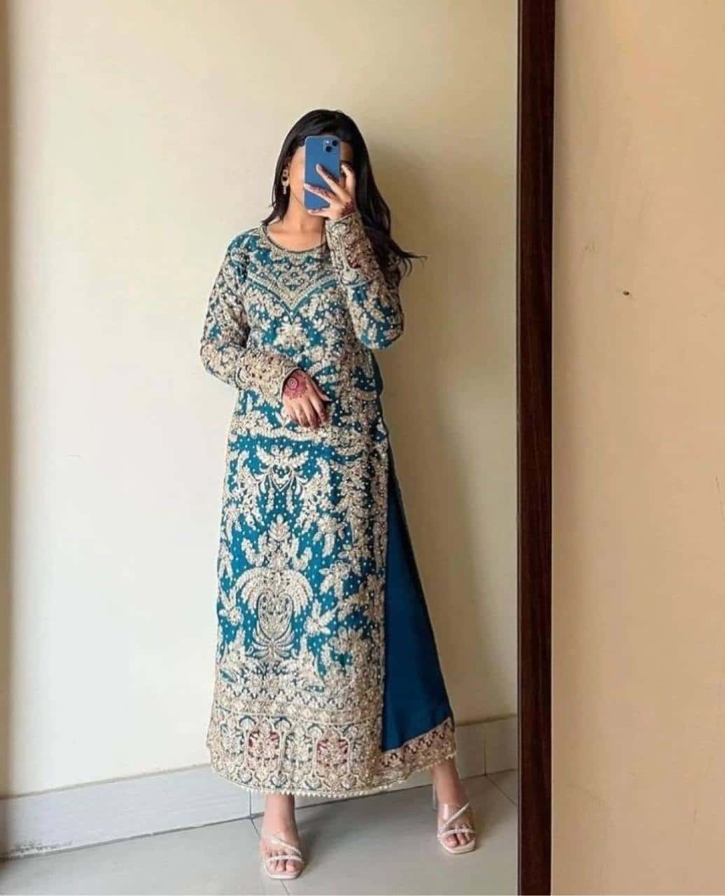 Elegant Heavy Faux Georgette Embroidered Top and Plazzo with and Dupatta Set