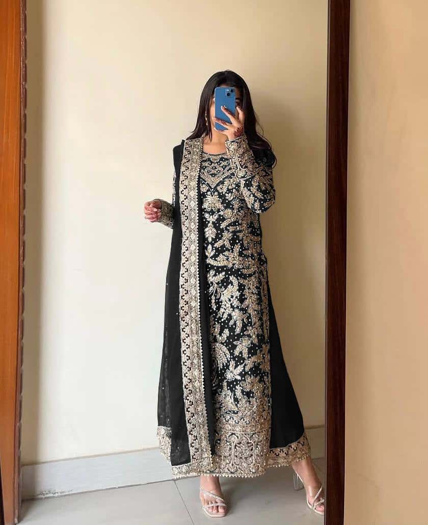 Elegant Heavy Faux Georgette Embroidered Top and Plazzo with and Dupatta Set