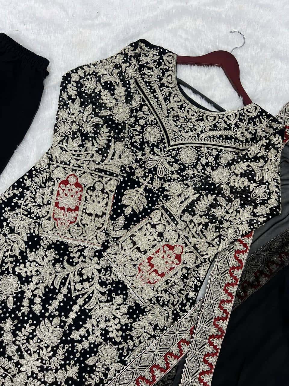 Elegant Heavy Faux Georgette Embroidered Top and Plazzo with and Dupatta Set