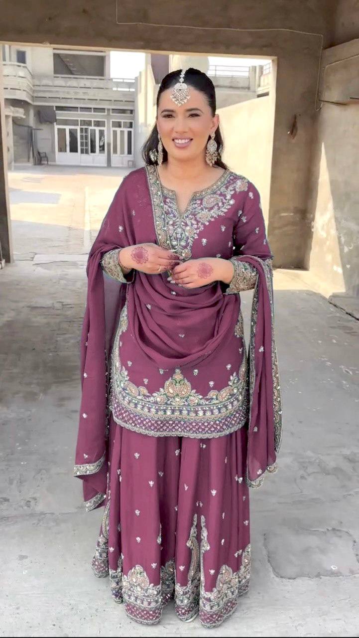 Beautiful designer  Silk kurta sharara with dupatta sets