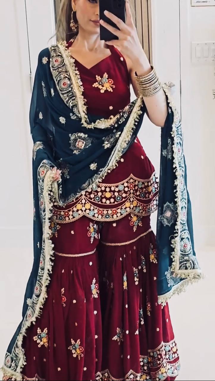 Party wear georgette kurta sharara with dupatta set