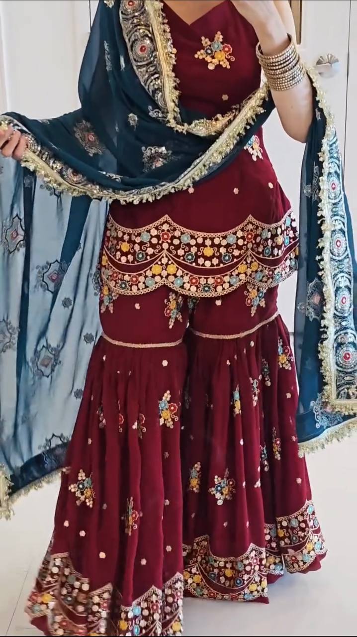 Party wear georgette kurta sharara with dupatta set