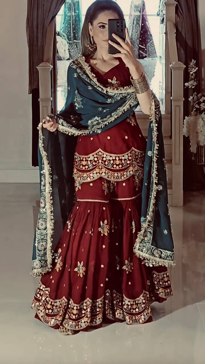 Party wear georgette kurta sharara with dupatta set