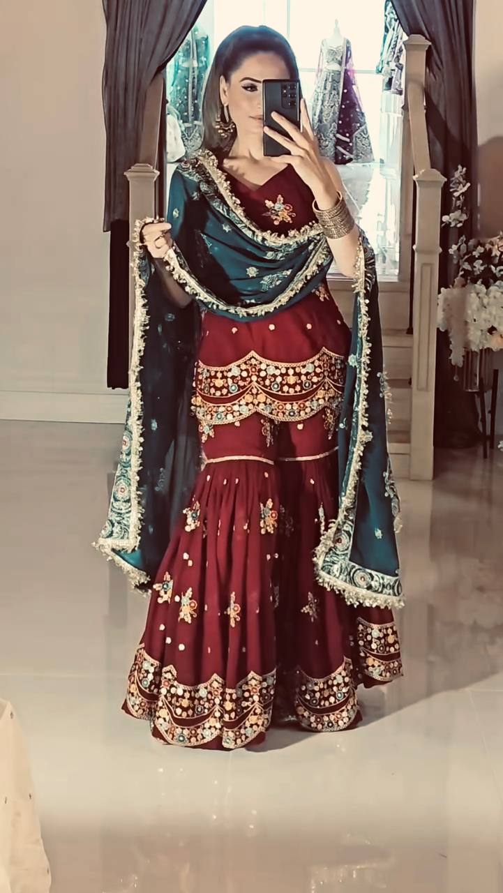 Party wear georgette kurta sharara with dupatta set