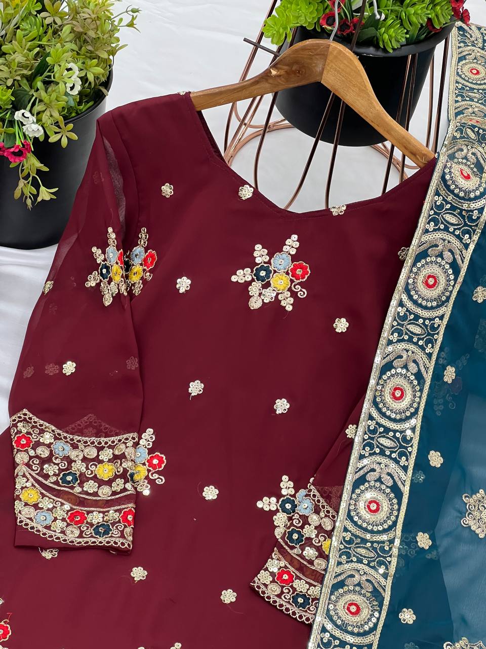Party wear georgette kurta sharara with dupatta set