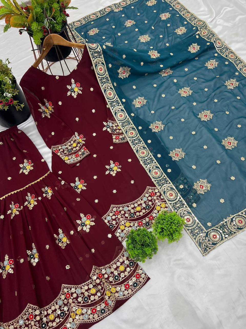 Party wear georgette kurta sharara with dupatta set