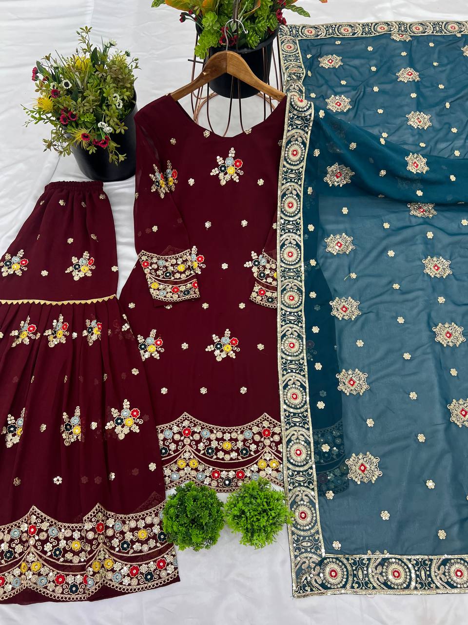 Party wear georgette kurta sharara with dupatta set