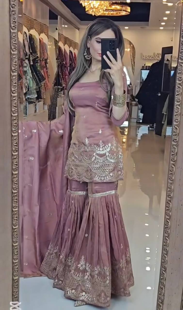New Designer Party Wear Look – Top, sharara, and Dupatta with Heavy Embroidery Work
