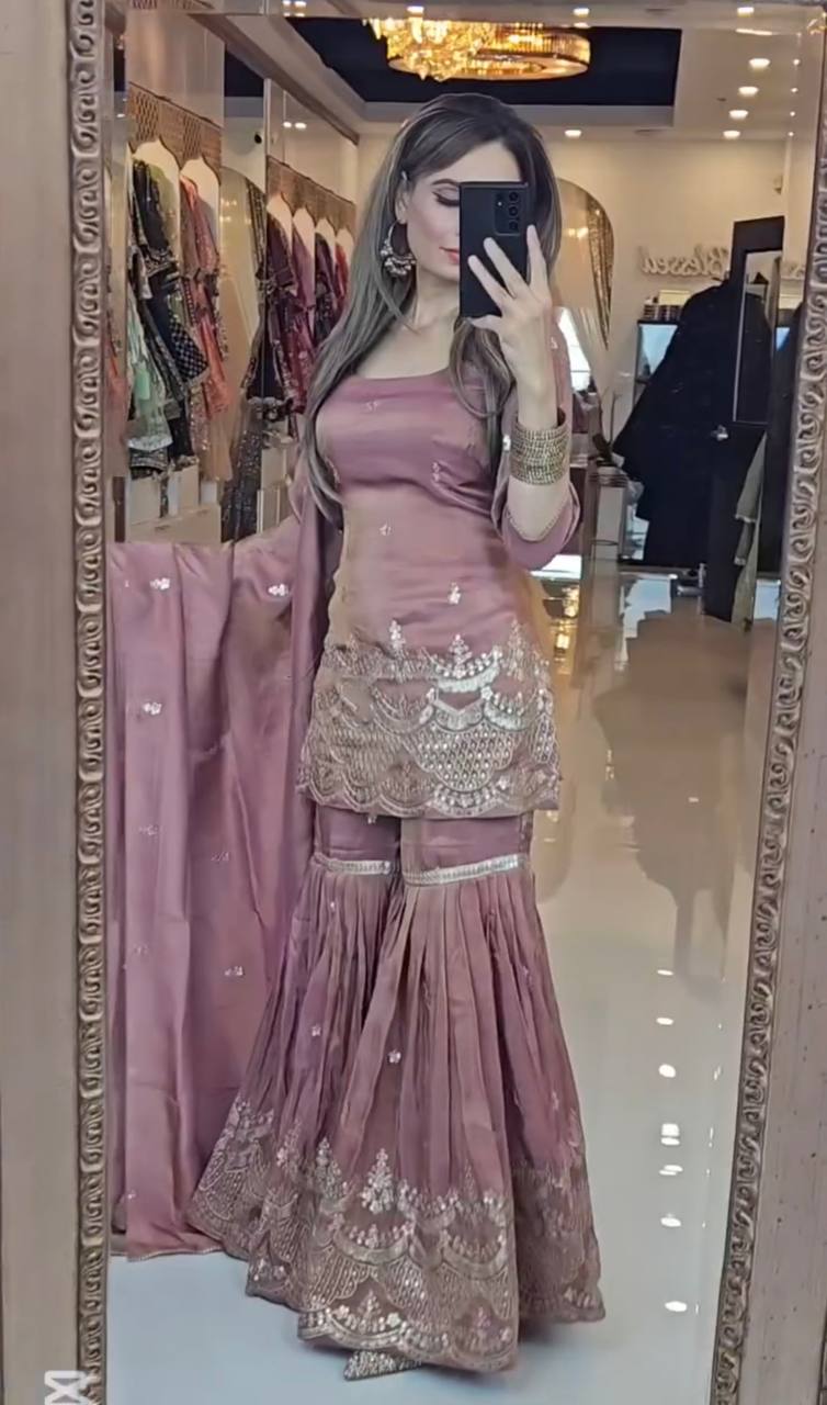 New Designer Party Wear Look – Top, sharara, and Dupatta with Heavy Embroidery Work