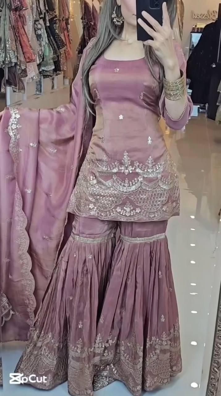 New Designer Party Wear Look – Top, sharara, and Dupatta with Heavy Embroidery Work