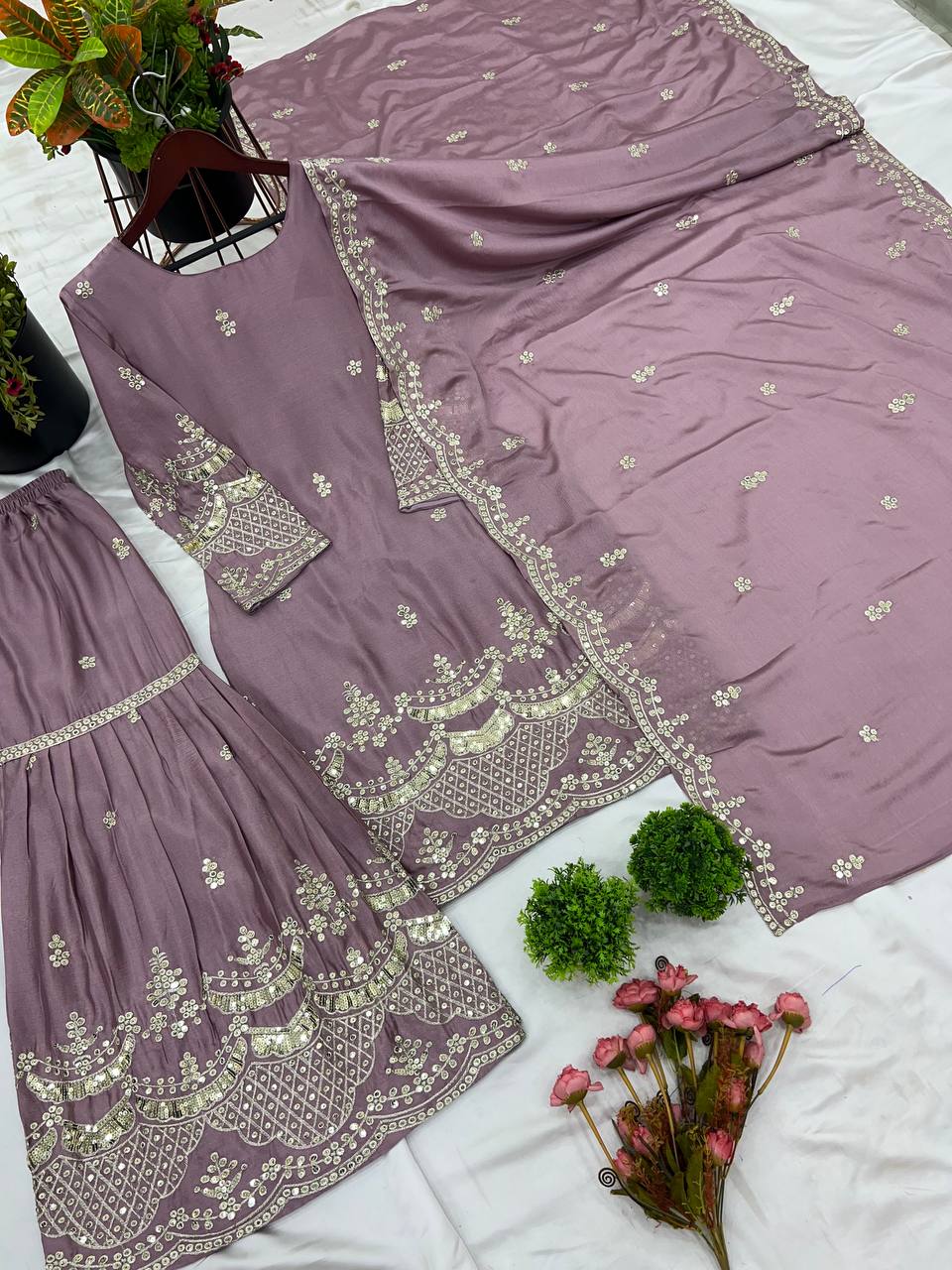New Designer Party Wear Look – Top, sharara, and Dupatta with Heavy Embroidery Work