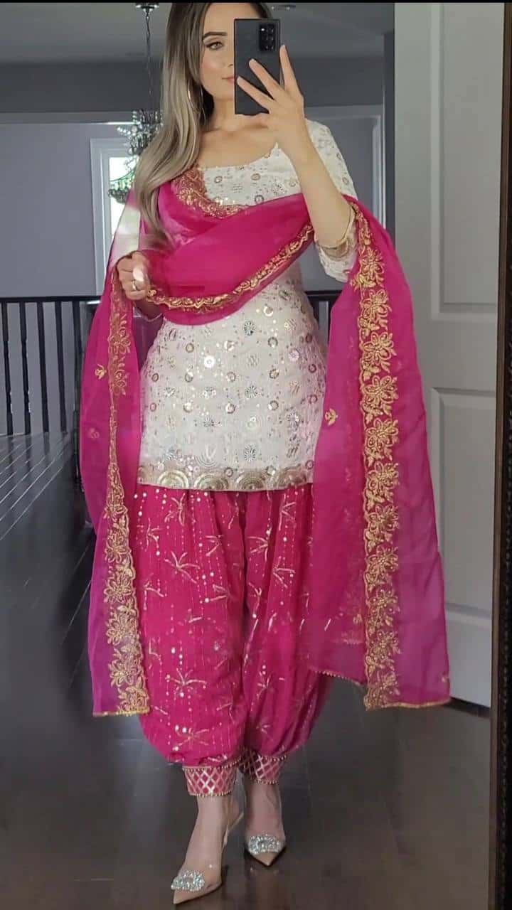 Beautiful Georgette Kurta Dhoti Punjabi Suit