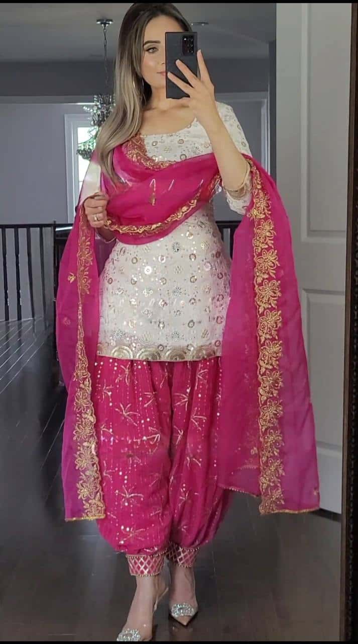 Beautiful Georgette Kurta Dhoti Punjabi Suit