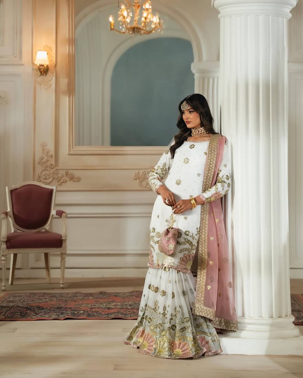 Women designer georgette kurta sharara with dupatta sets