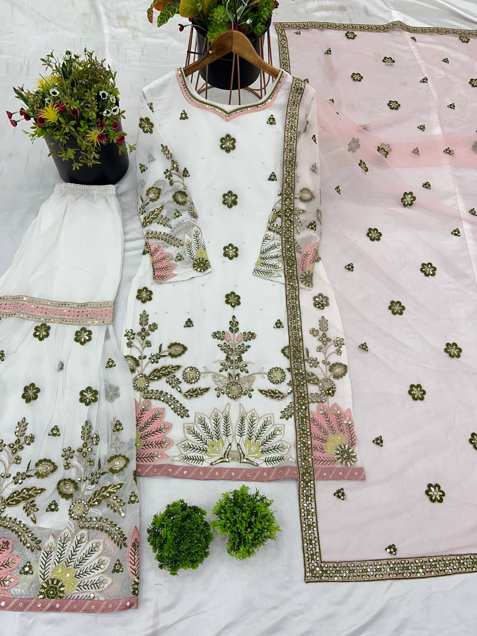 Women designer georgette kurta sharara with dupatta sets