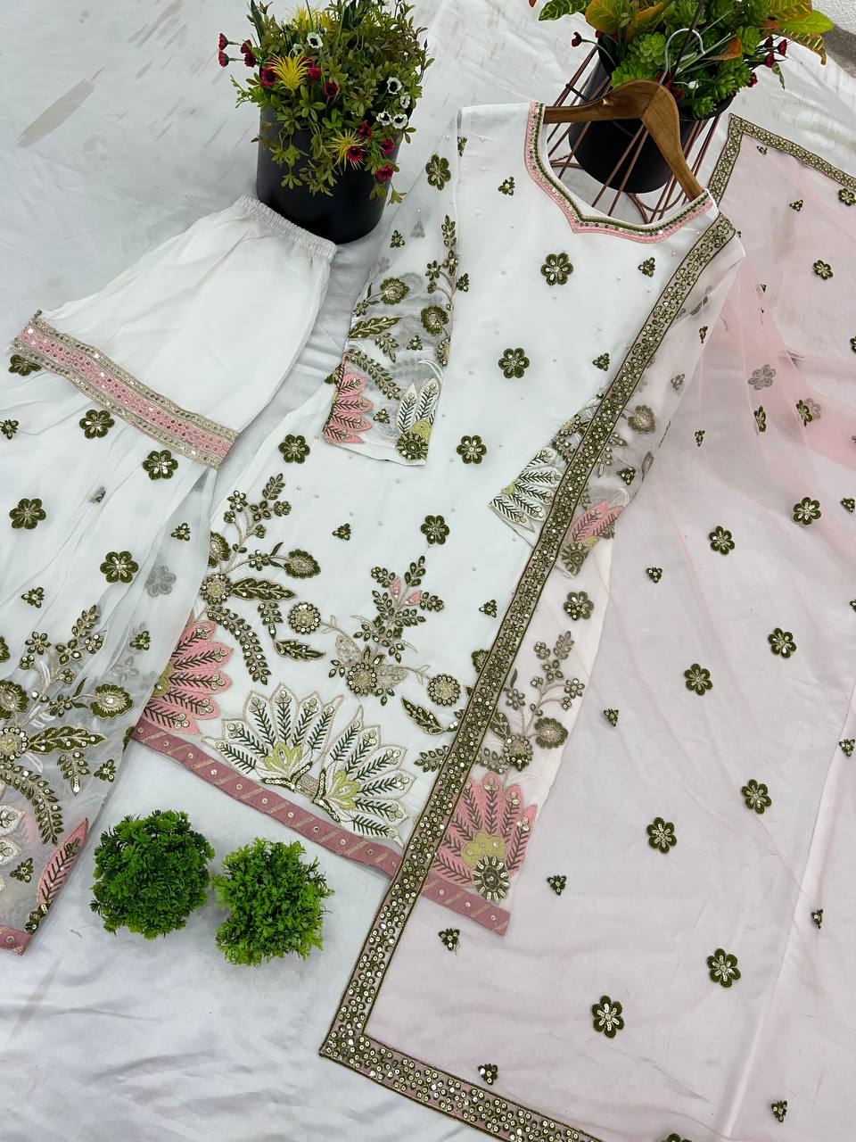 Women designer georgette kurta sharara with dupatta sets