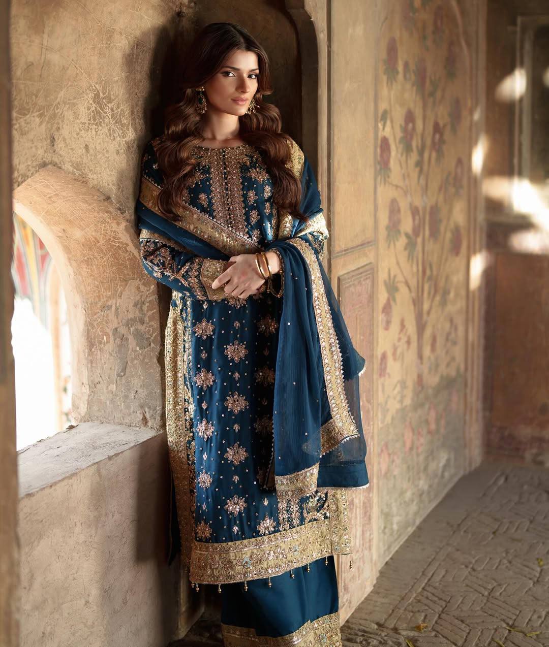 Wedding wear Heavy Georgette Embroidered Top  Bottom Set with Dupatta