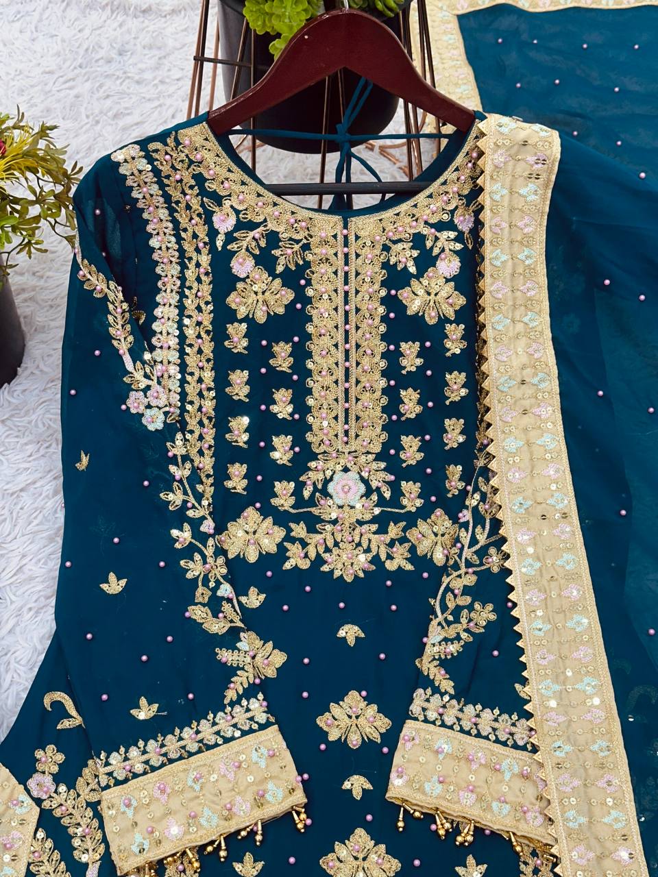 Wedding wear Heavy Georgette Embroidered Top  Bottom Set with Dupatta