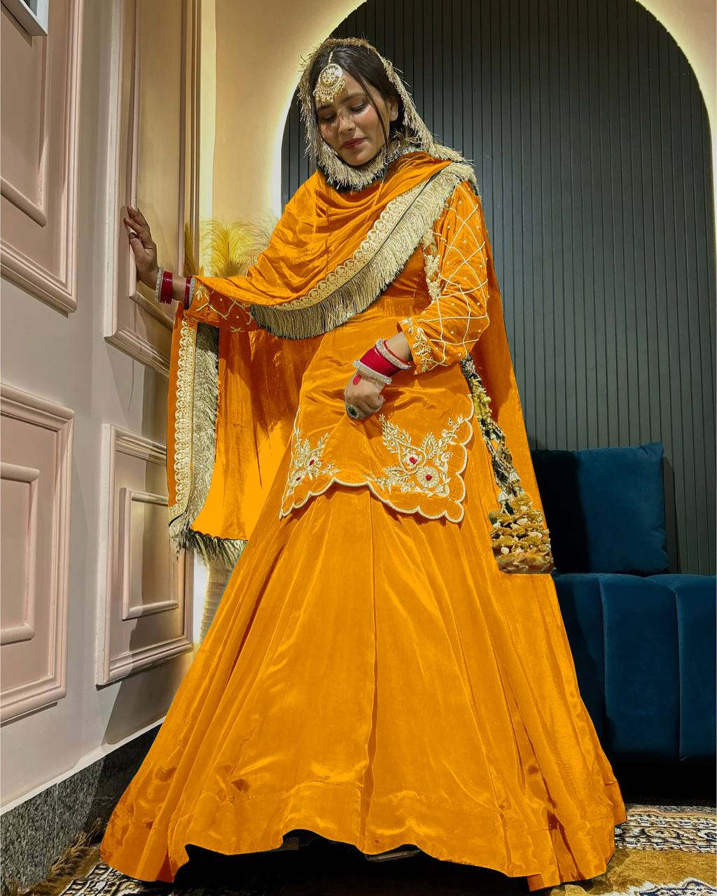Ready to wear designer Pakistani bride wear  Crepe Silk lehenga choli with dupatta set
