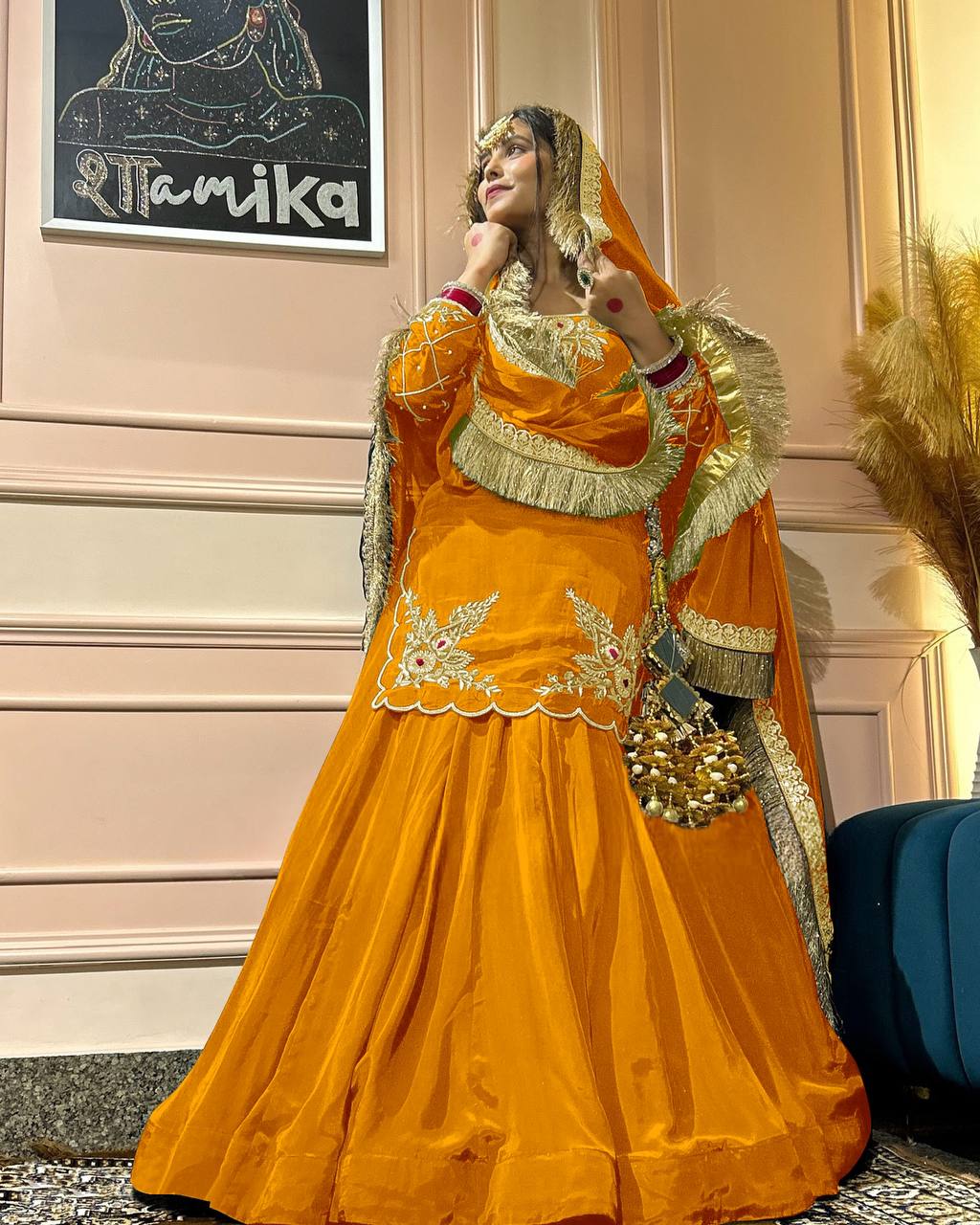 Ready to wear designer Pakistani bride wear  Crepe Silk lehenga choli with dupatta set