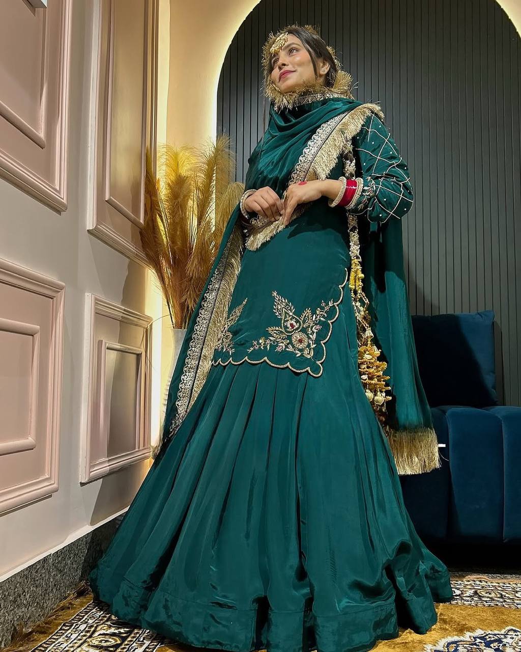 Ready to wear designer Pakistani bride wear  Crepe Silk lehenga choli with dupatta set