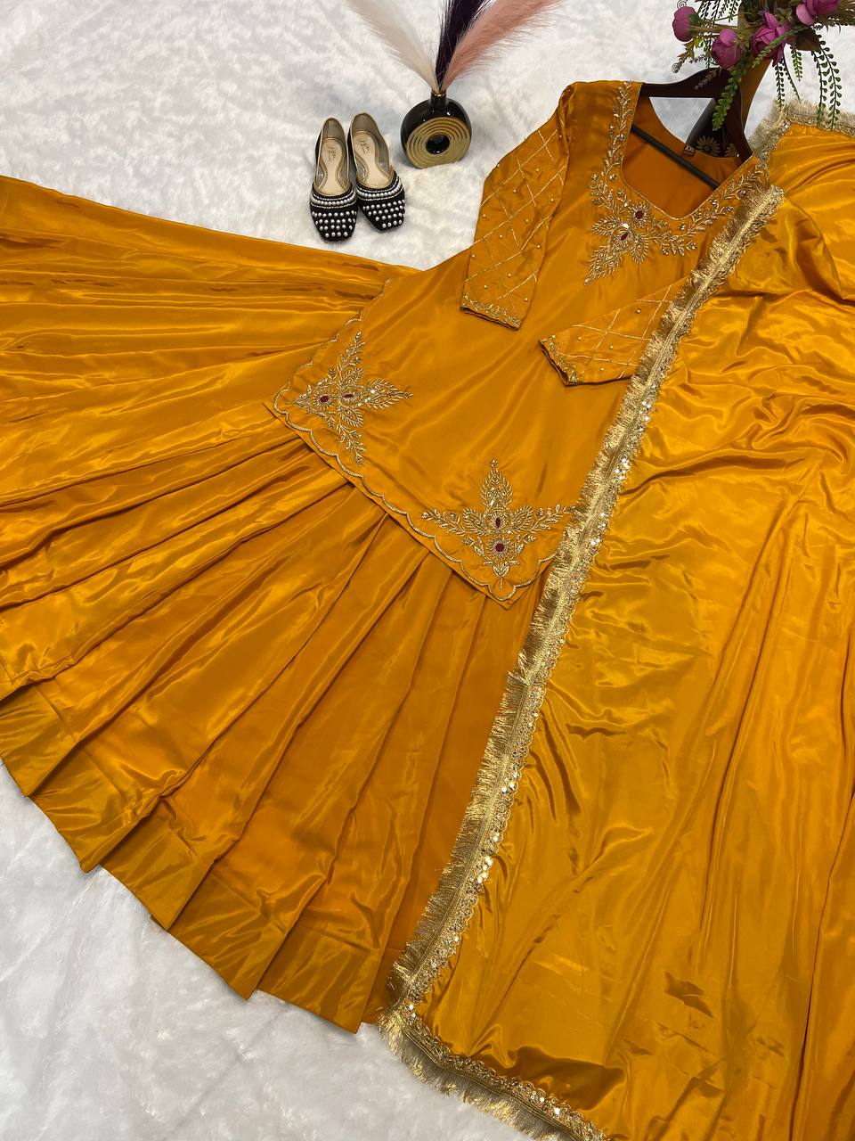 Ready to wear designer Pakistani bride wear  Crepe Silk lehenga choli with dupatta set