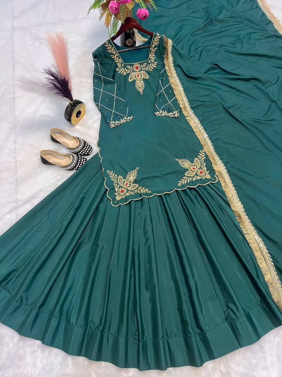 Ready to wear designer Pakistani bride wear  Crepe Silk lehenga choli with dupatta set