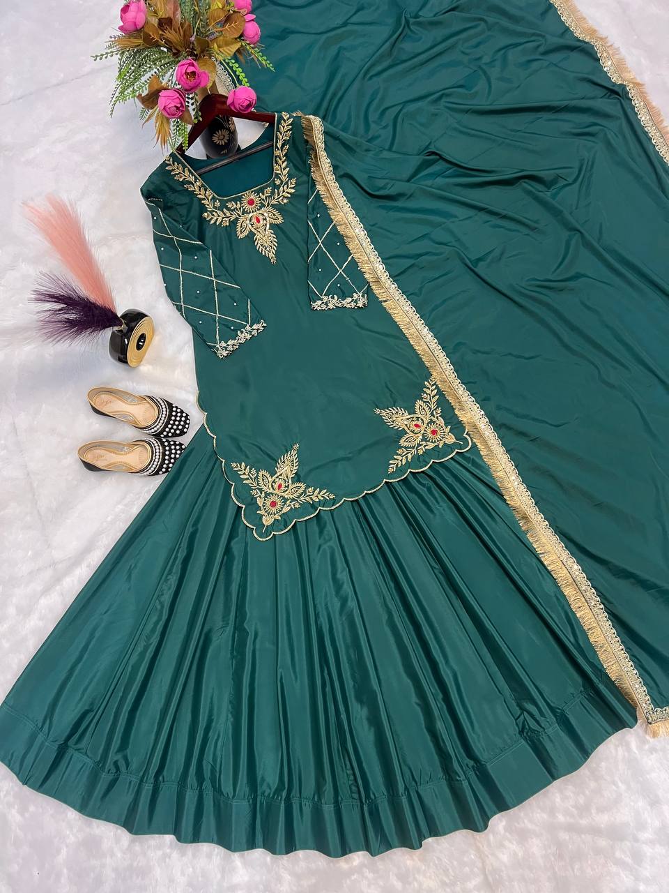 Ready to wear designer Pakistani bride wear  Crepe Silk lehenga choli with dupatta set