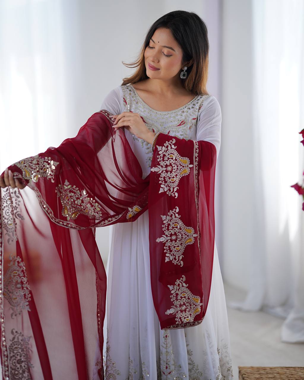 Heavy designer flared gown pant with dupatta sets