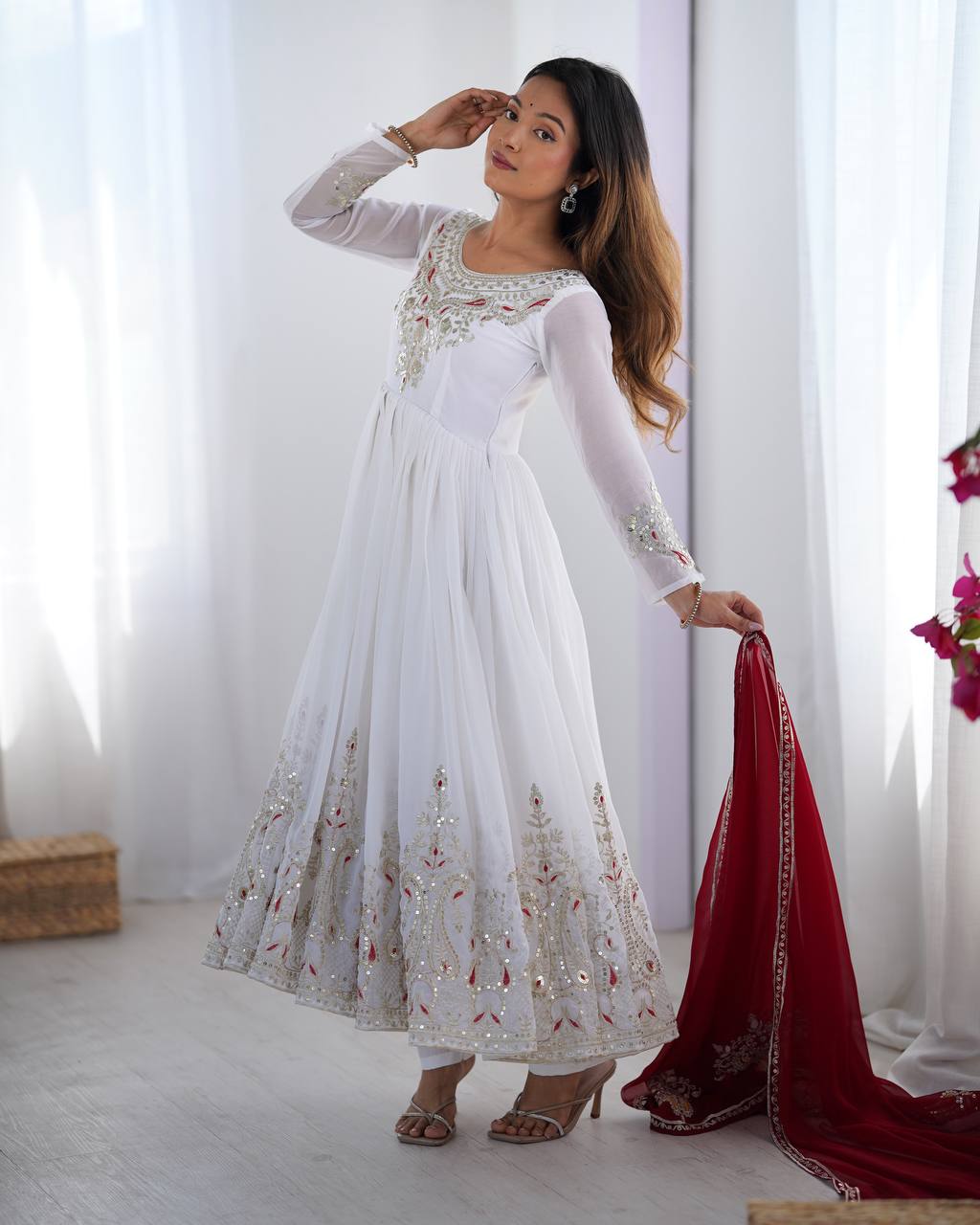 Heavy designer flared gown pant with dupatta sets