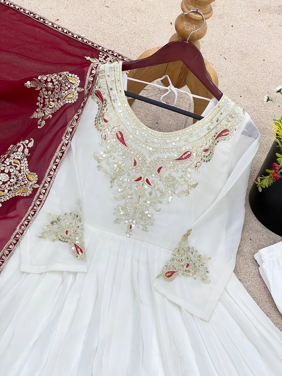 Heavy designer flared gown pant with dupatta sets