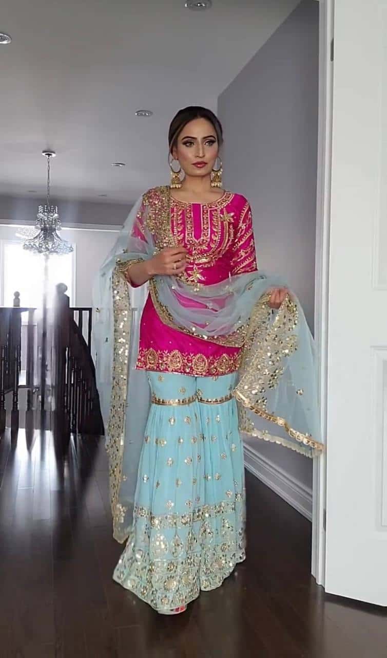 Faux georgette embroidery work stitch readymade salwar suit