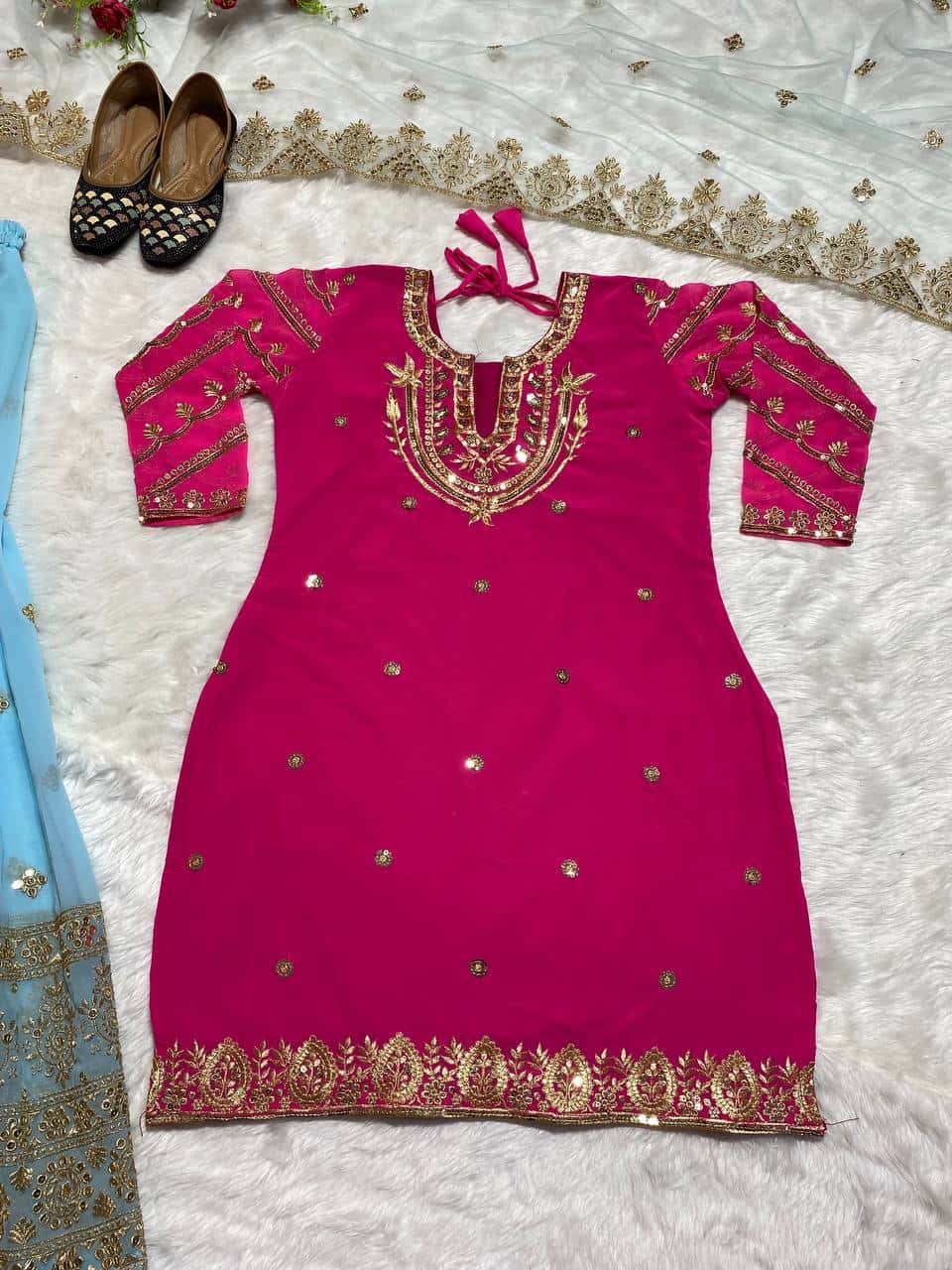 Faux georgette embroidery work stitch readymade salwar suit