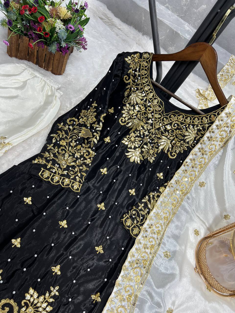 Black handwork top palazzo with dupatta sets
