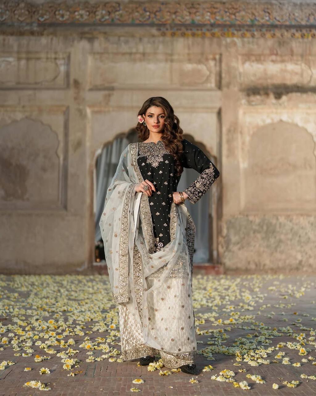 Black handwork top palazzo with dupatta sets