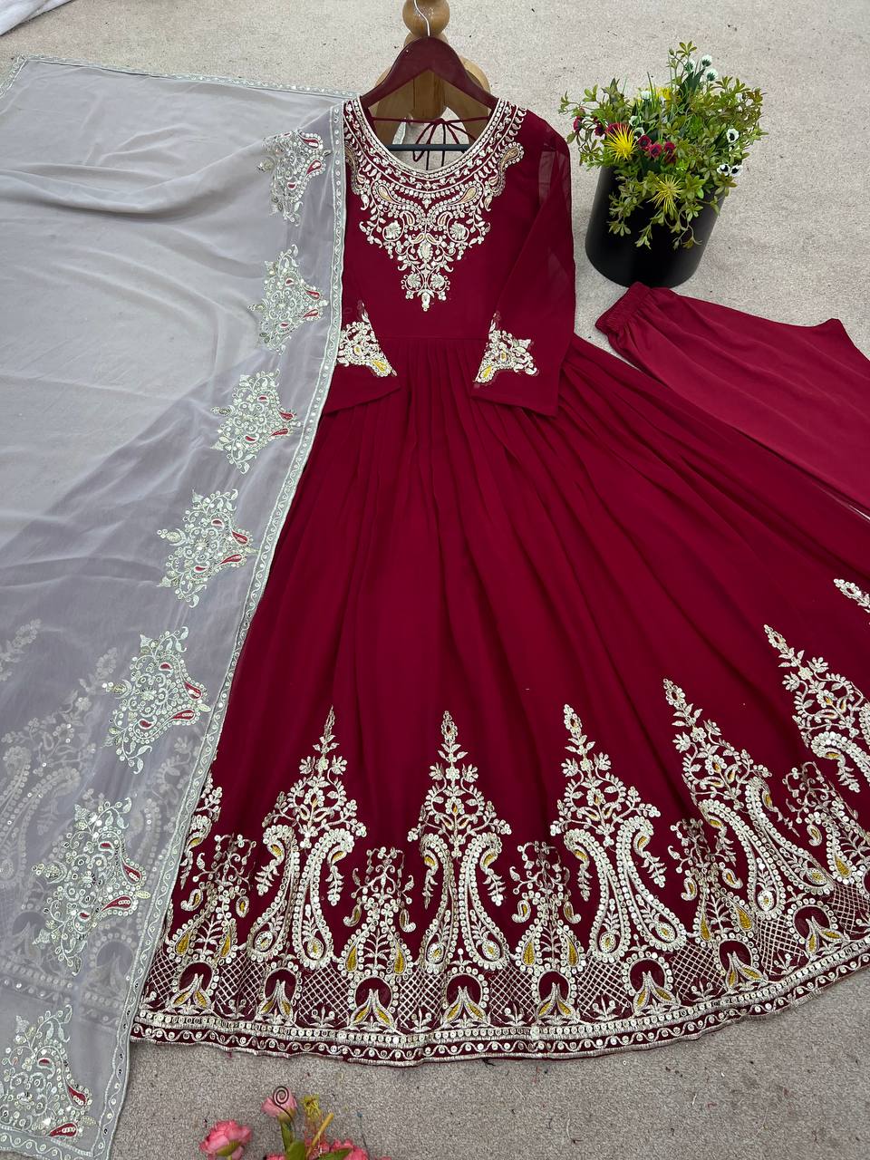 Heavy designer flared gown pant with dupatta sets