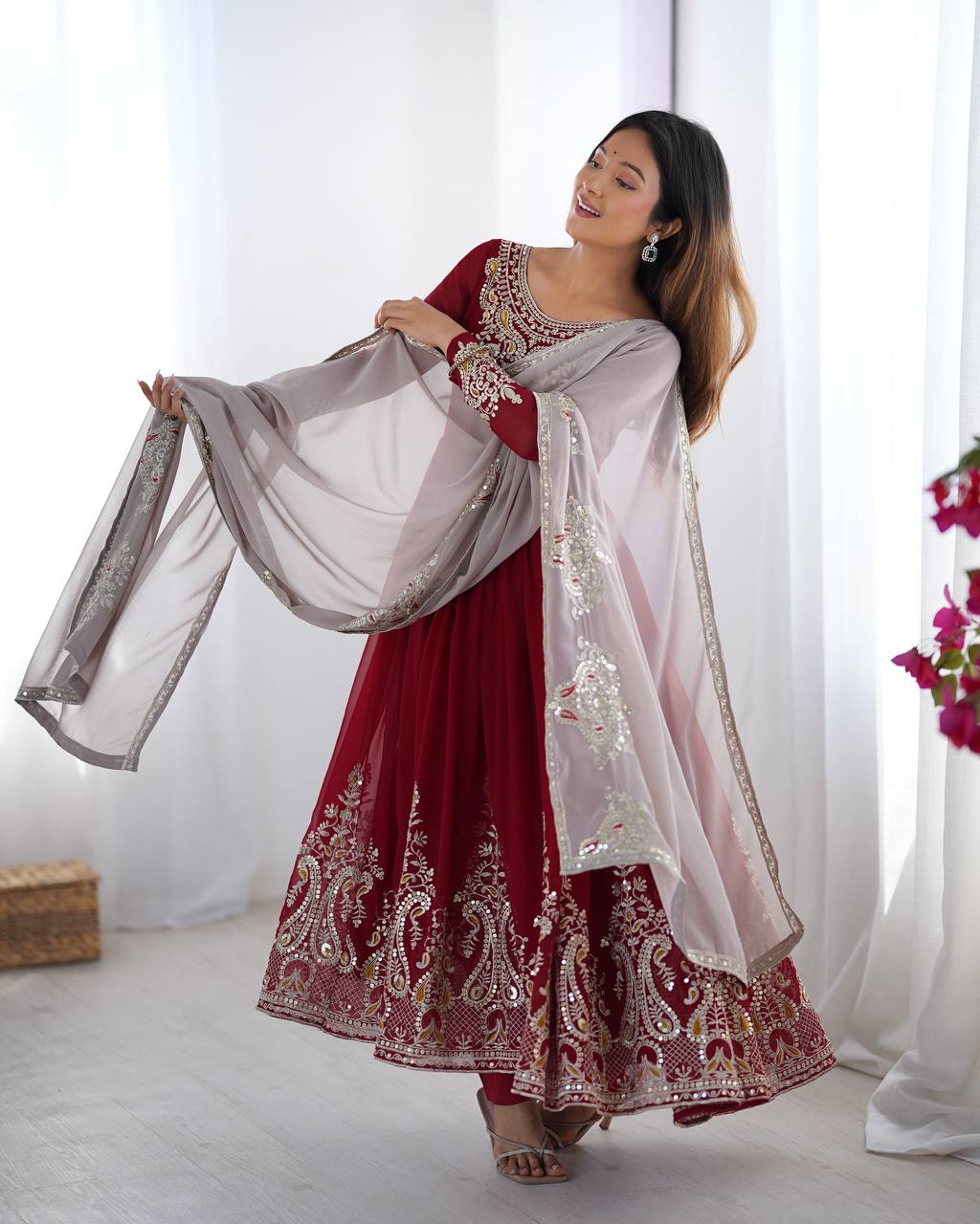 Heavy designer flared gown pant with dupatta sets