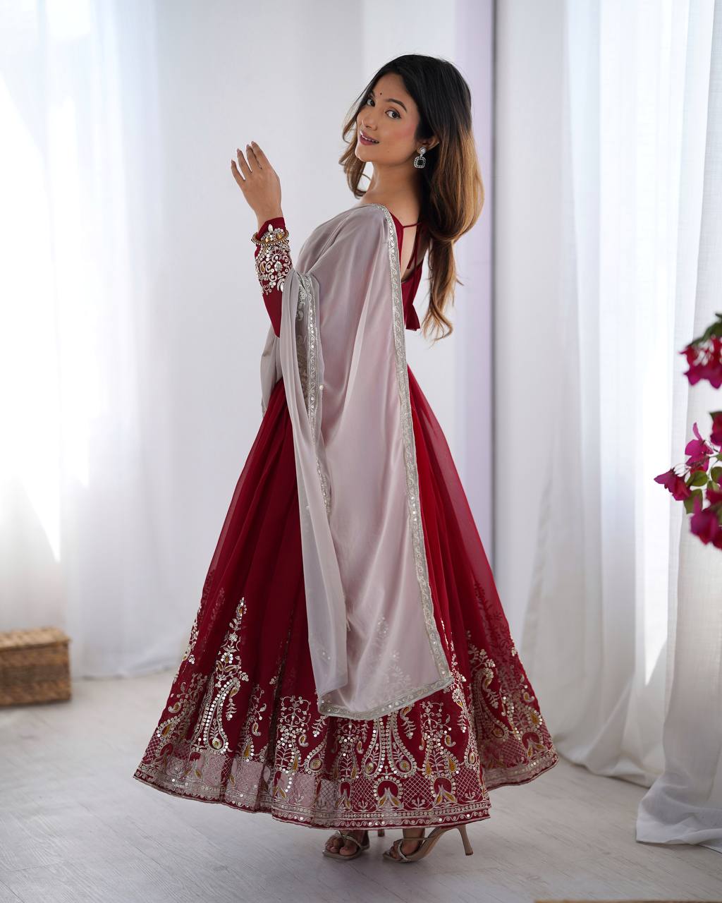 Heavy designer flared gown pant with dupatta sets