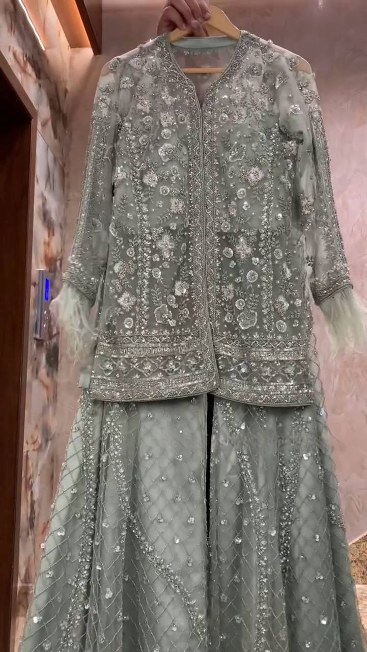 Designer Butterfly Net Top Palazzo Set with Blouse