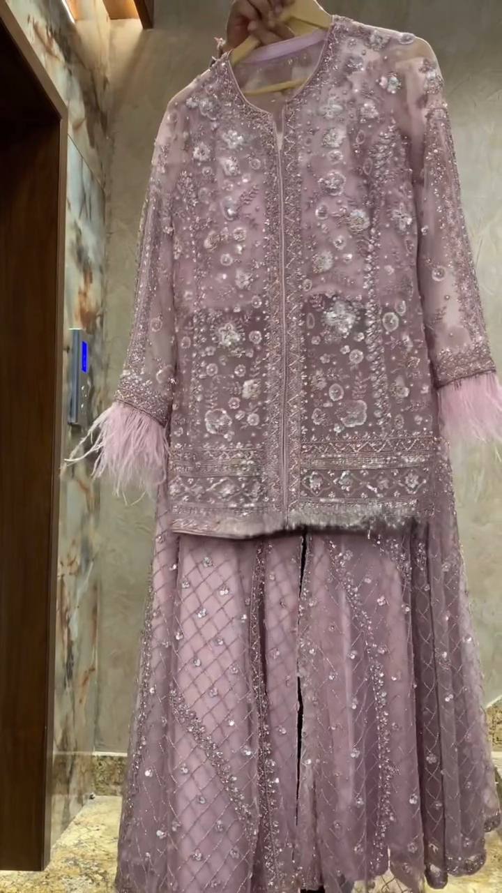 Designer Butterfly Net Top Palazzo Set with Blouse