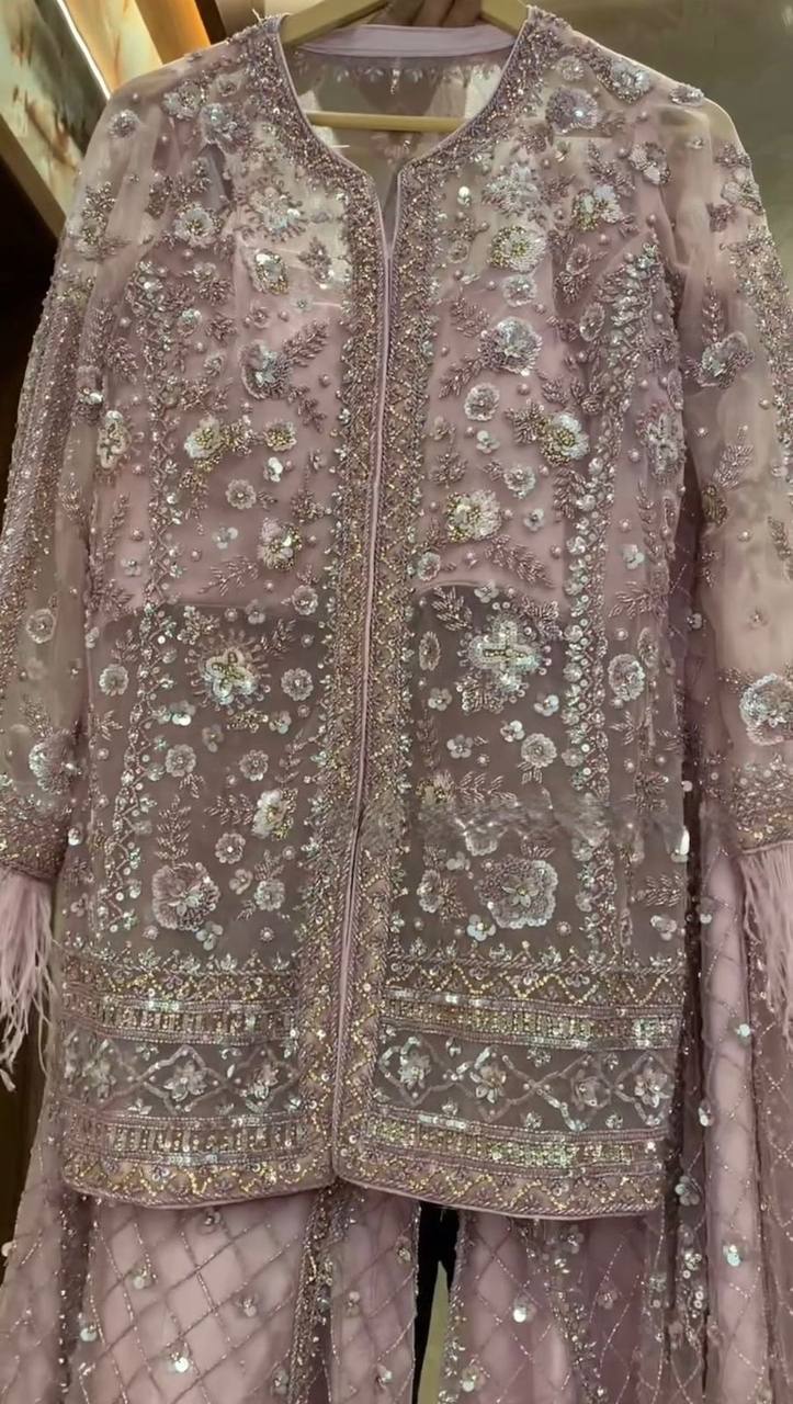 Designer Butterfly Net Top Palazzo Set with Blouse
