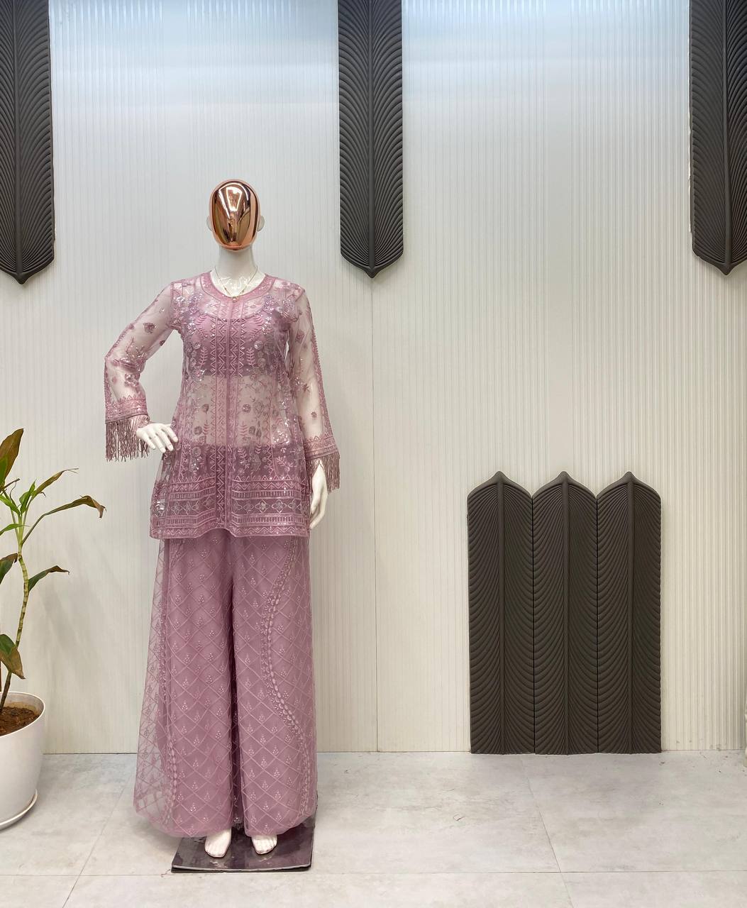 Designer Butterfly Net Top Palazzo Set with Blouse