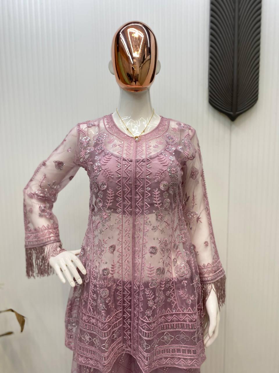 Designer Butterfly Net Top Palazzo Set with Blouse