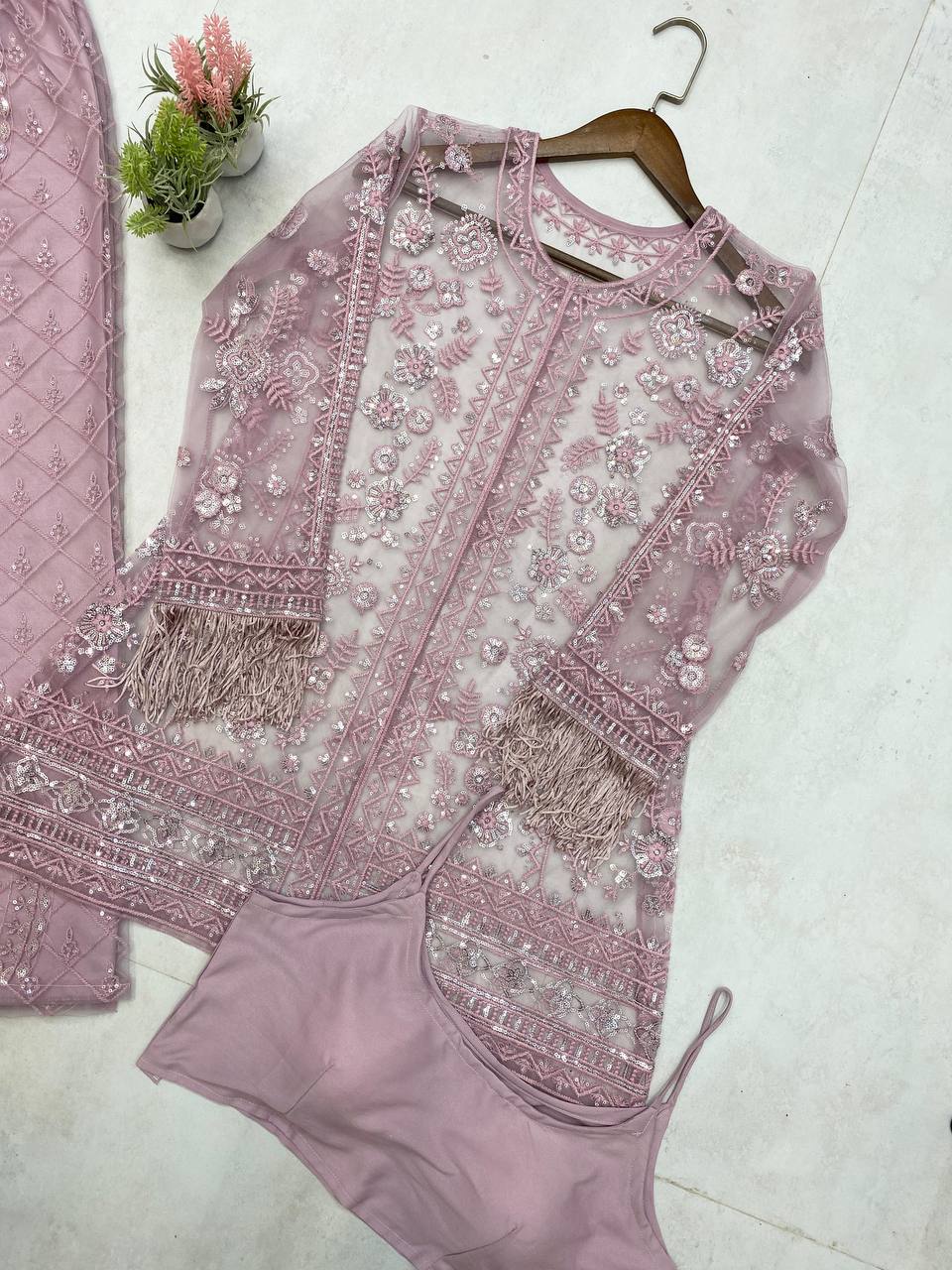Designer Butterfly Net Top Palazzo Set with Blouse