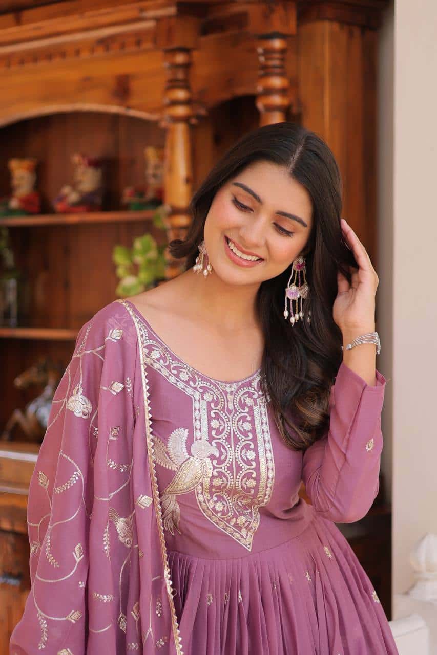 Hand embroidered designer gown with dupatta sets