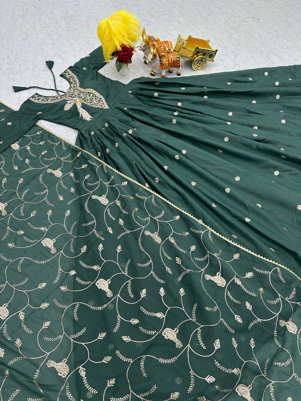 Hand embroidered designer gown with dupatta sets