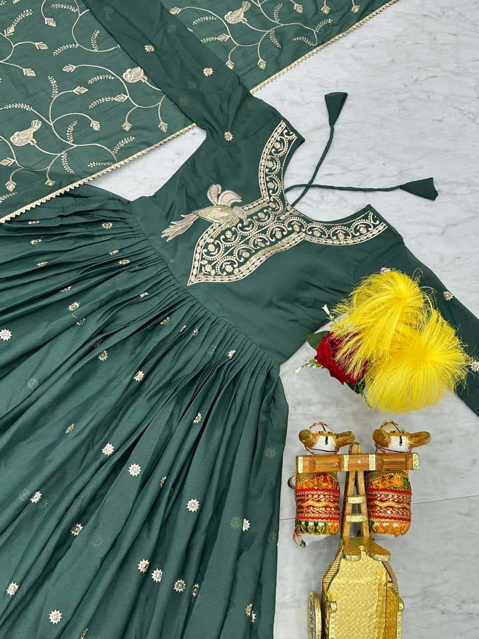 Hand embroidered designer gown with dupatta sets