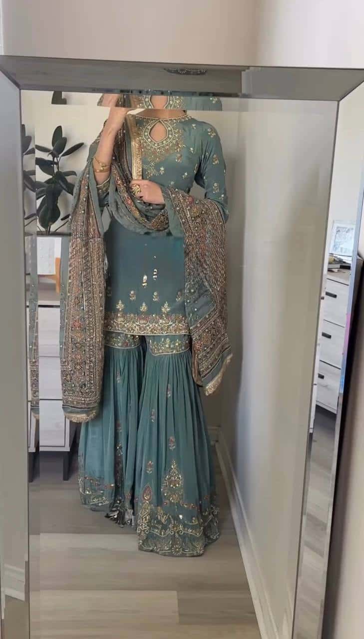 Heavy Faux Georgette Kurta and Sharara with Dupatta Set