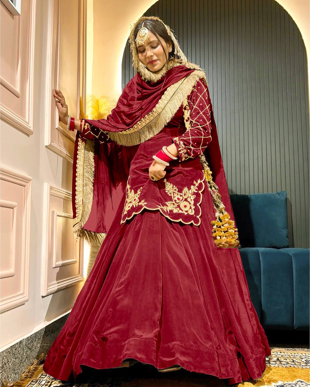Ready to wear designer Pakistani bride wear  Crepe Silk lehenga choli with dupatta set