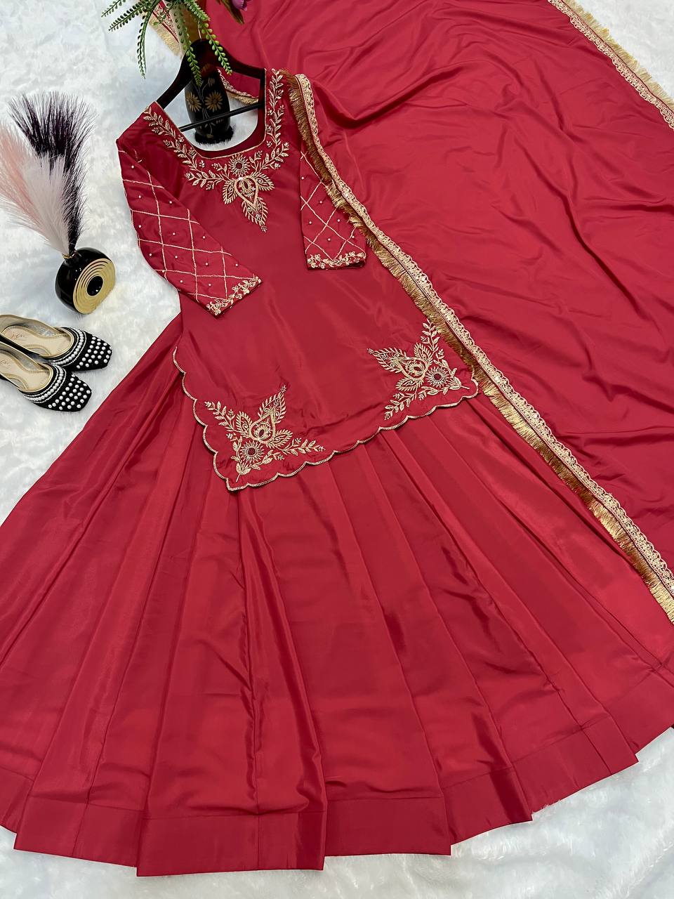 Ready to wear designer Pakistani bride wear  Crepe Silk lehenga choli with dupatta set